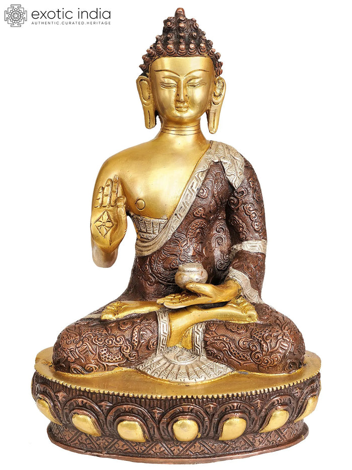 11" Lord Buddha Vitarka Mudra Brass Statue with Dragon Robes