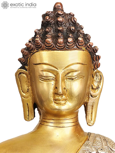 11" Lord Buddha in Vitarka Mudra (Robes Decorated with the Dragons) In Brass | Handmade | Made In India