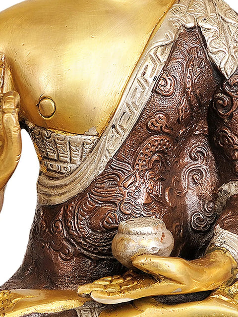 11" Lord Buddha in Vitarka Mudra (Robes Decorated with the Dragons) In Brass | Handmade | Made In India