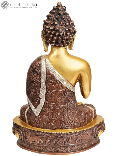 11" Lord Buddha in Vitarka Mudra (Robes Decorated with the Dragons) In Brass | Handmade | Made In India