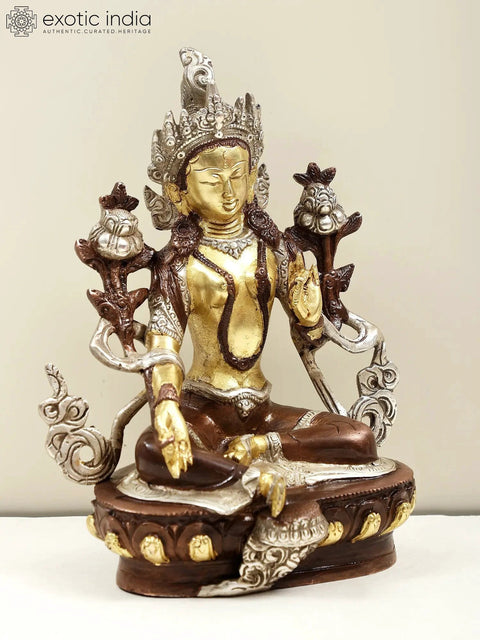 8" Tibetan Buddhist Goddess Green Tara Brass Sculpture | Handmade | Made in India