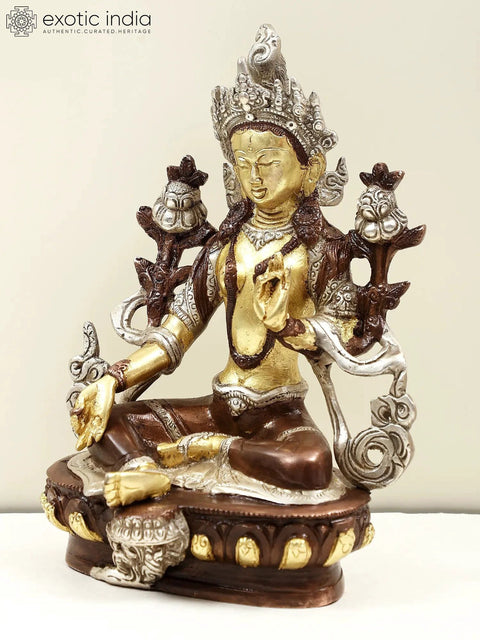 8" Tibetan Buddhist Goddess Green Tara Brass Sculpture | Handmade | Made in India
