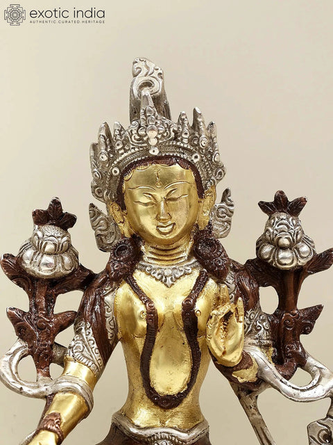 8" Tibetan Buddhist Goddess Green Tara Brass Sculpture | Handmade | Made in India