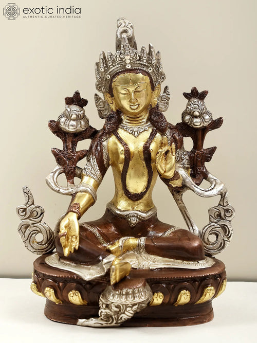 8" Green Tara Brass Statue - Handmade Tibetan Buddhist Goddess