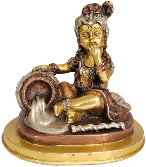 5" Baby Krishna Butter Thief Brass Handmade Idol