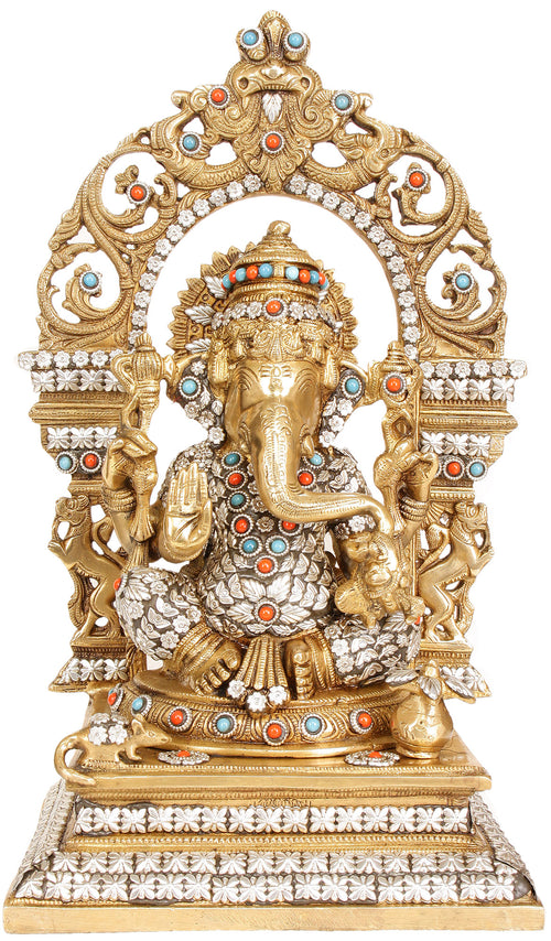15" Bhagawan Ganesha Granting Abhaya Brass Statue Handmade
