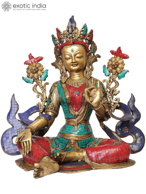 18" Green Tara Brass Statue Tibetan Buddhist Handmade