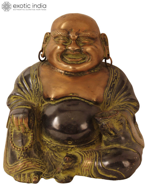 9" Joyous Laughing Buddha In Brass | Handmade | Made In India