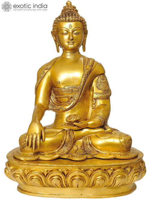 16" Handmade Lord Buddha Bhumisparsha Mudra Brass Statue