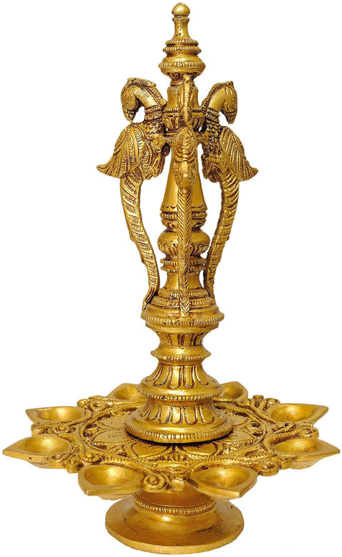 10" Peacock Puja Lamp in Brass | Handmade | Made in India
