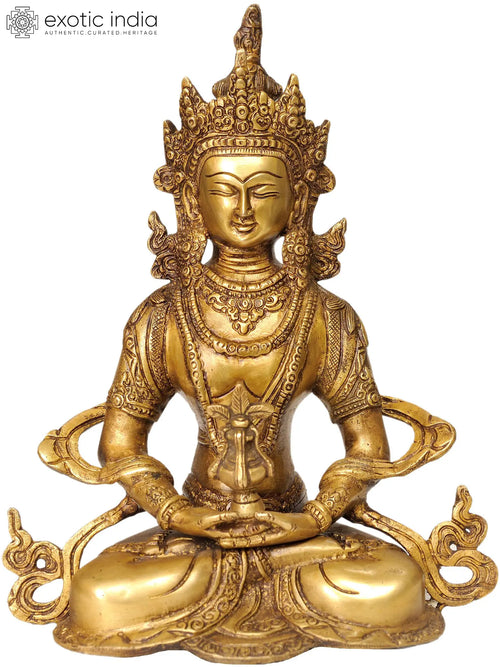 10" Handmade Amitabha Buddha Brass Statue for Pooja
