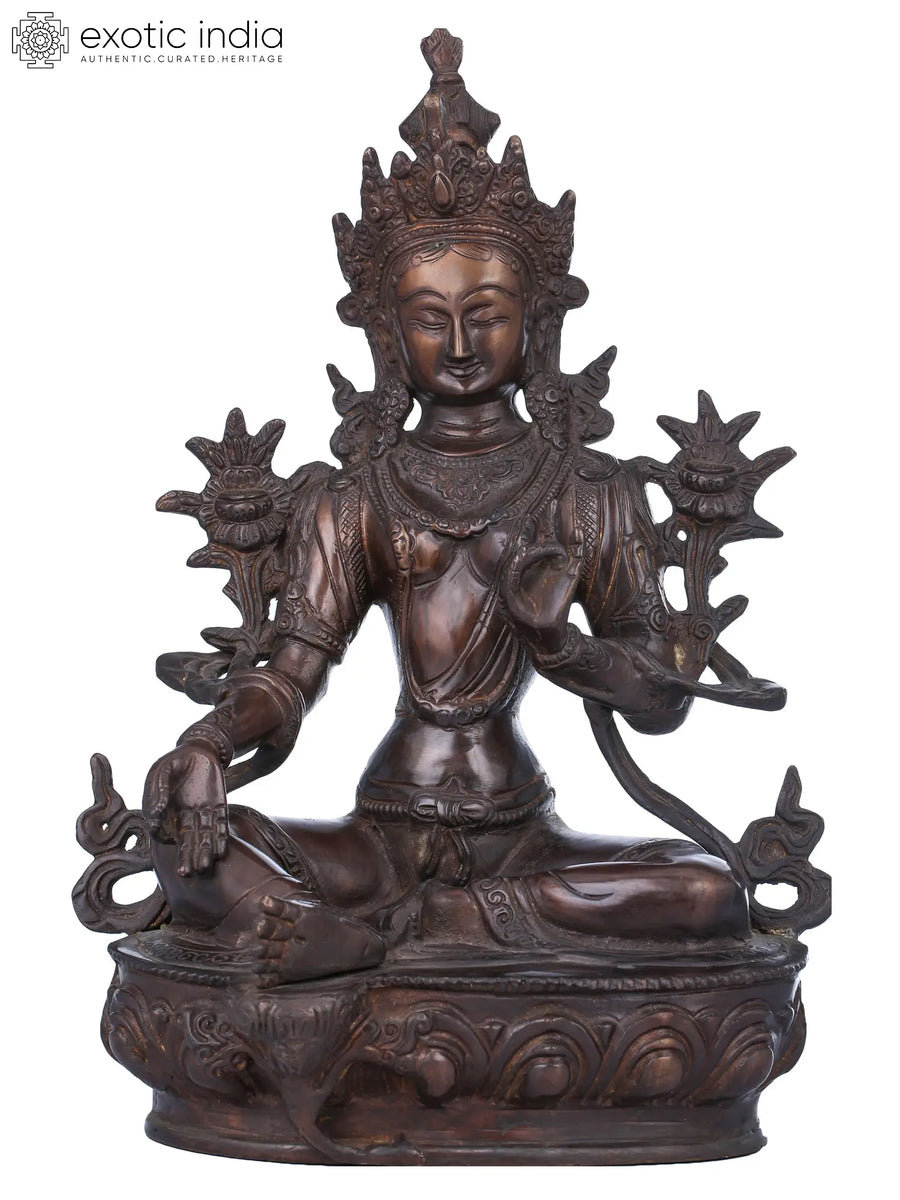 12" Green Tara Tibetan Buddhist Brass Statue Handmade