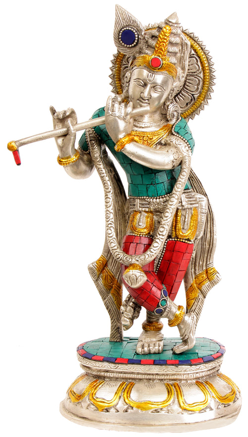 12" Lord Krishna Handmade Brass Statue for Pooja
