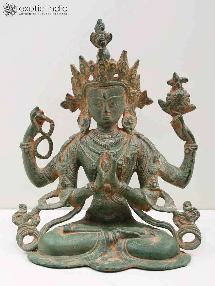 11" Handmade Chenrezig Tibetan Buddhist Brass Sculpture