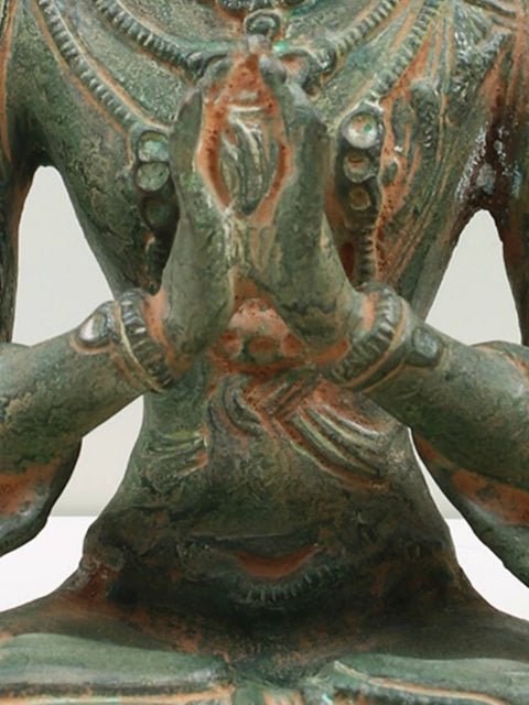 11" Tibetan Buddhist Deity Chenrezig Brass Sculpture | Handmade