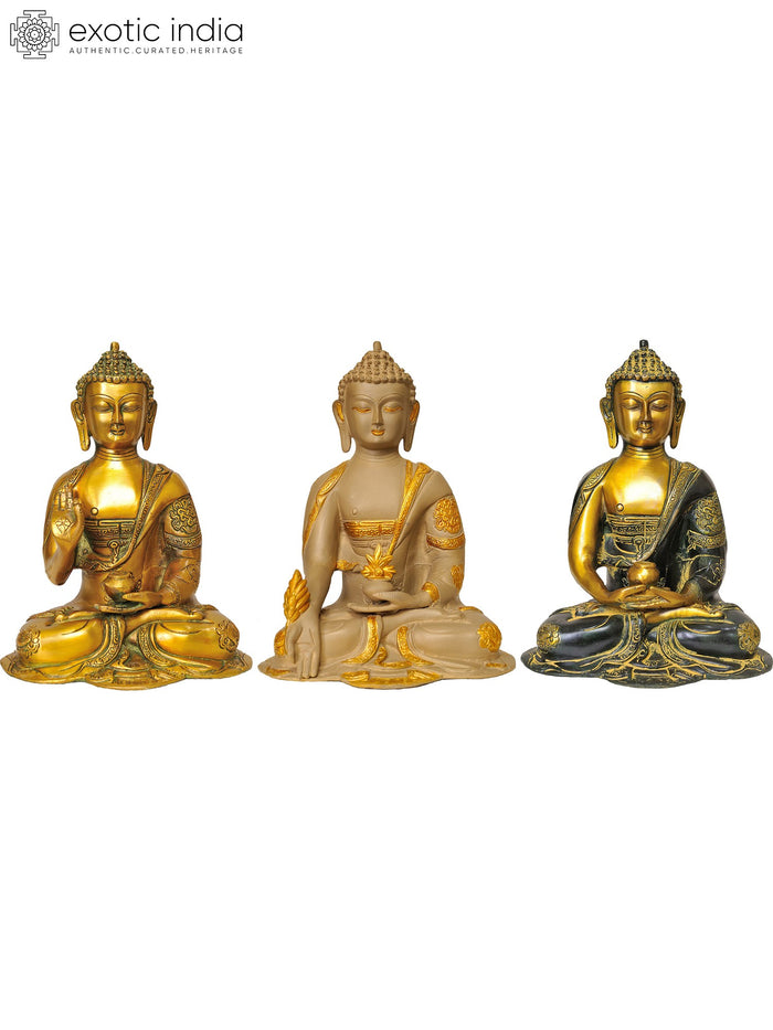 10" Tibetan Buddhist Deities Brass Statue Set Handmade