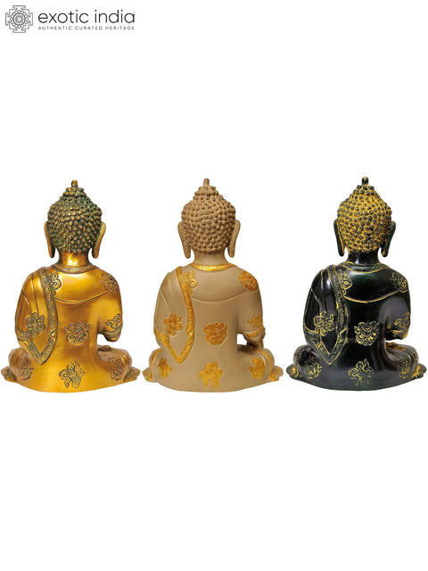 10" Tibetan Buddhist Deities Set of Three Buddhas In Brass | Handmade | Made In India