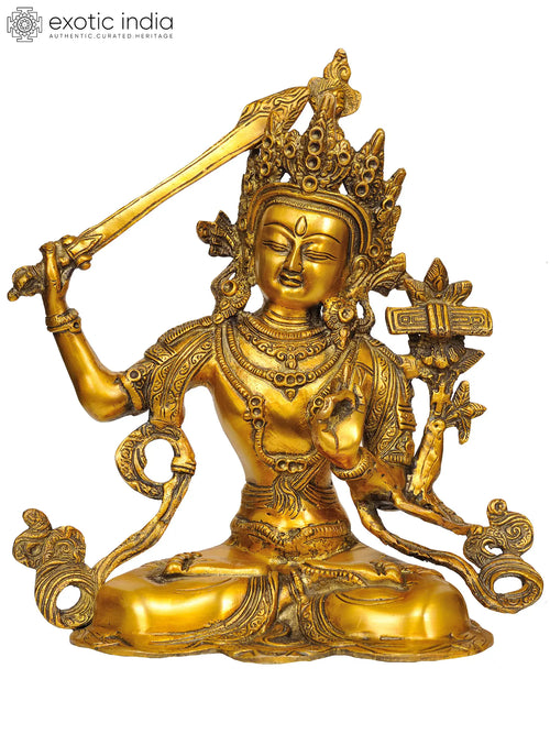 11" Manjushri Brass Statue - Tibetan Buddhist Handmade Idol