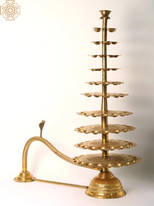 Brass Hand-Held Multiple Layer Oil Lamp for Pooja, Large