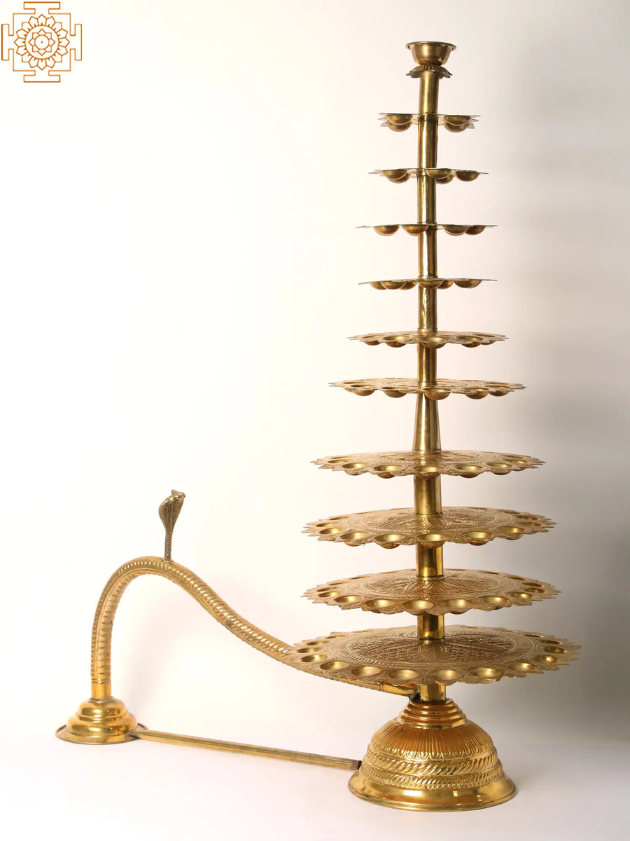 Brass Hand-Held Multiple Layer Oil Lamp for Pooja, Large