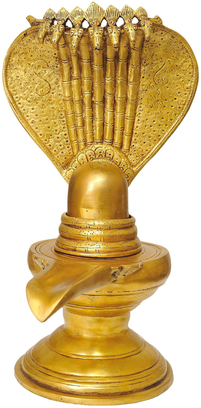 13" Shiva Linga with Serpents Brass Statue Handmade