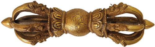 9" Tibetan Buddhist Seven-Pronged Dorje Brass Statue Handmade
