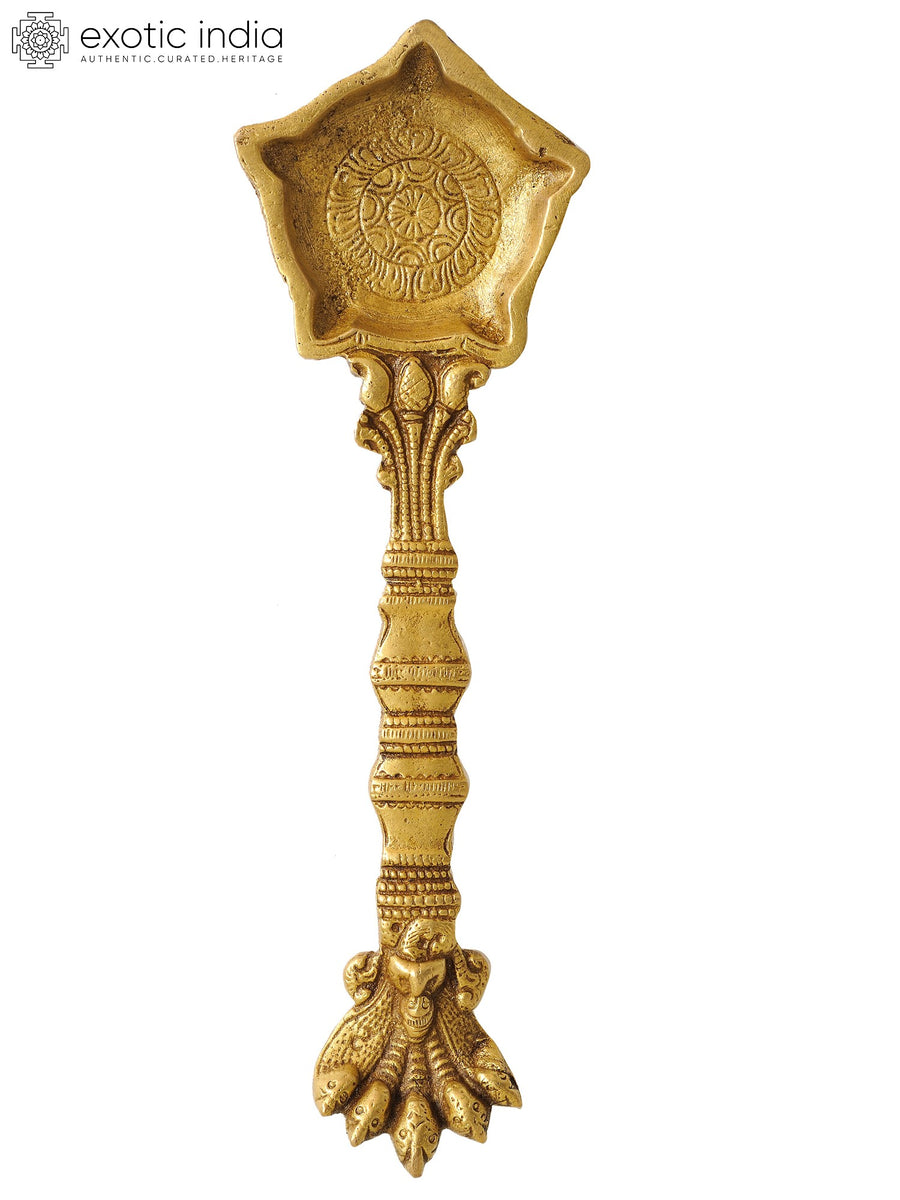 8" Five Wick Serpent Brass Puja Diya Handmade