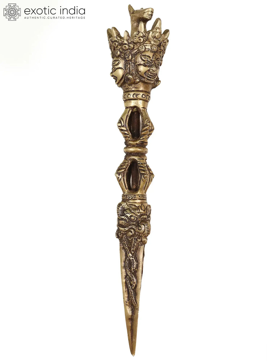 11" Brass Hayagriva Phurba Ritual Dagger Statue