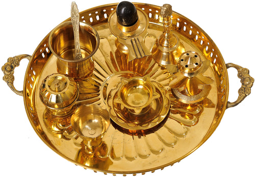 10" Brass Puja Thali for Shiva Linga Worship Handmade