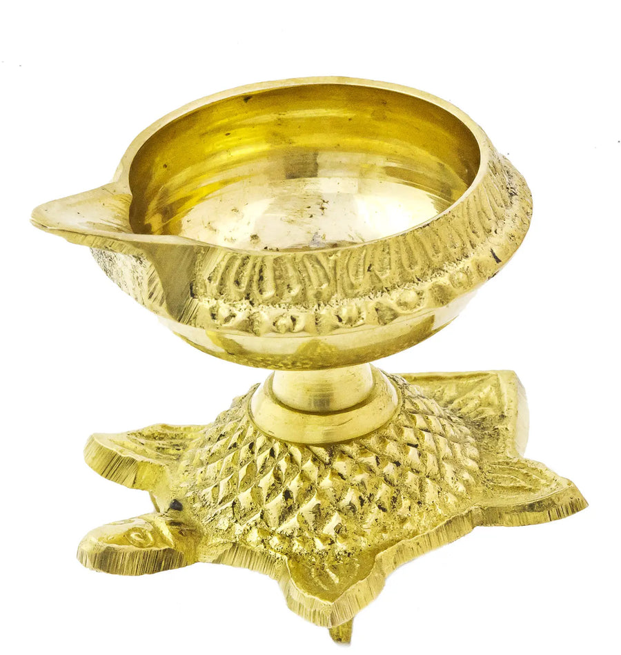 Brass Puja Diya on Tortoise Back Idol