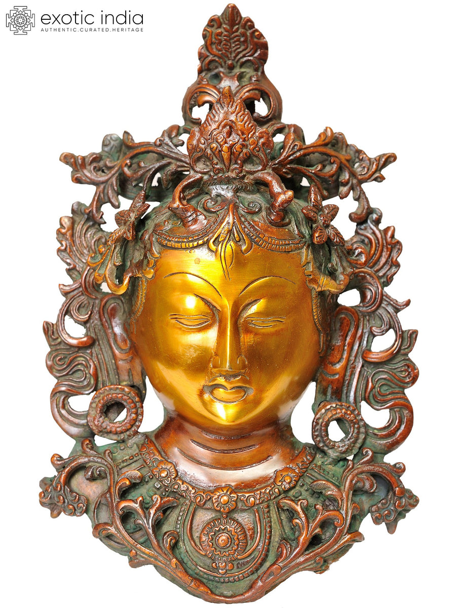 11" Handmade Buddhist Deity Tara Brass Wall Hanging Mask