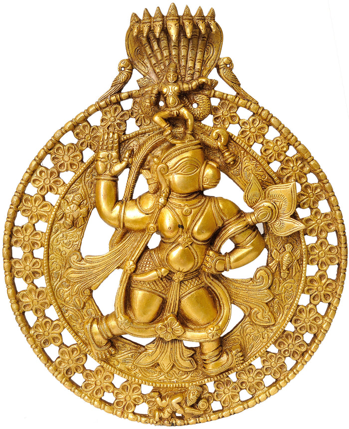 12" Hanuman Carrying Krishna Brass Wall Hanging Statue