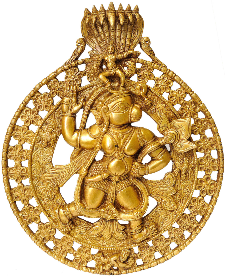 12" Hanuman Carrying Krishna Brass Wall Hanging Statue