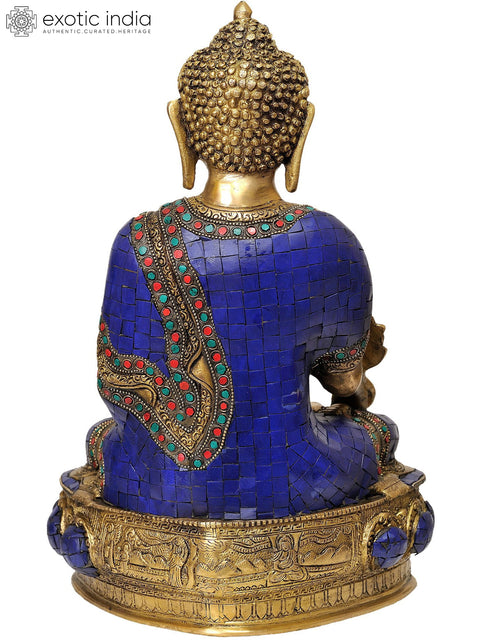 14" (Inlay Statue of Tibetan Buddhist Deity) Lapis Buddha of Healing In Brass | Handmade | Made In India
