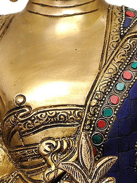 14" (Inlay Statue of Tibetan Buddhist Deity) Lapis Buddha of Healing In Brass | Handmade | Made In India