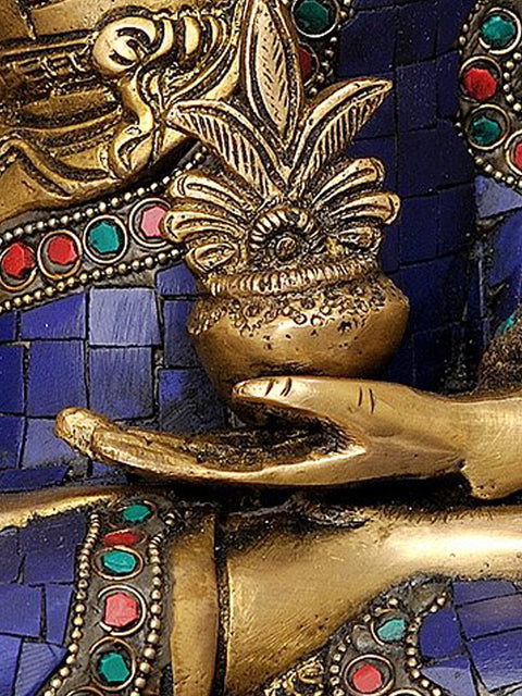 14" (Inlay Statue of Tibetan Buddhist Deity) Lapis Buddha of Healing In Brass | Handmade | Made In India