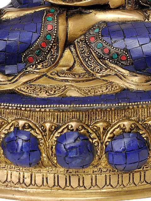 14" (Inlay Statue of Tibetan Buddhist Deity) Lapis Buddha of Healing In Brass | Handmade | Made In India