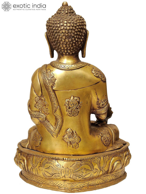 15" Tibetan Buddhist Deity Medicine Buddha (Robes Decorated with Auspicious Symbols) In Brass | Handmade | Made In India