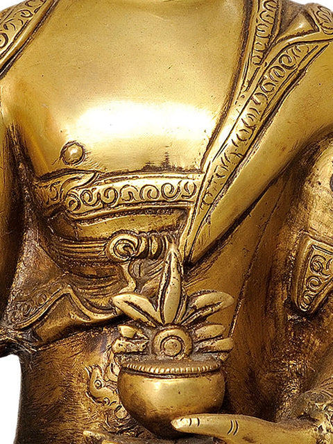 15" Tibetan Buddhist Deity Medicine Buddha (Robes Decorated with Auspicious Symbols) In Brass | Handmade | Made In India