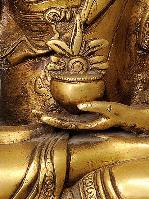 15" Tibetan Buddhist Deity Medicine Buddha (Robes Decorated with Auspicious Symbols) In Brass | Handmade | Made In India