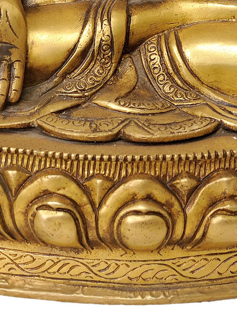15" Tibetan Buddhist Deity Medicine Buddha (Robes Decorated with Auspicious Symbols) In Brass | Handmade | Made In India