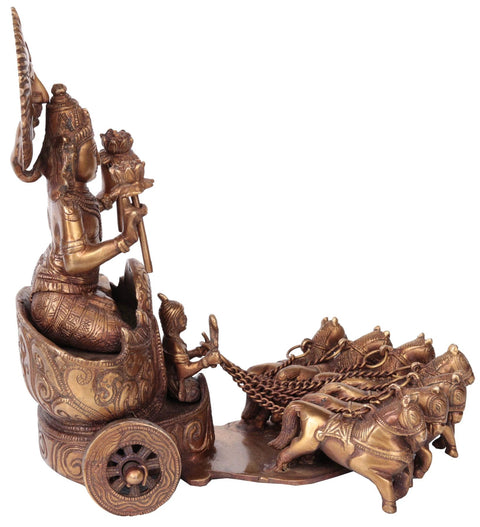 11" Lord Surya Statue on His Seven Horses Chariot in Brass | Handmade | Made in India