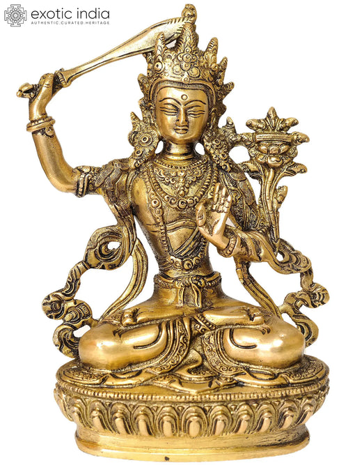 8" Handmade Manjushri Tibetan Buddhist Brass Statue