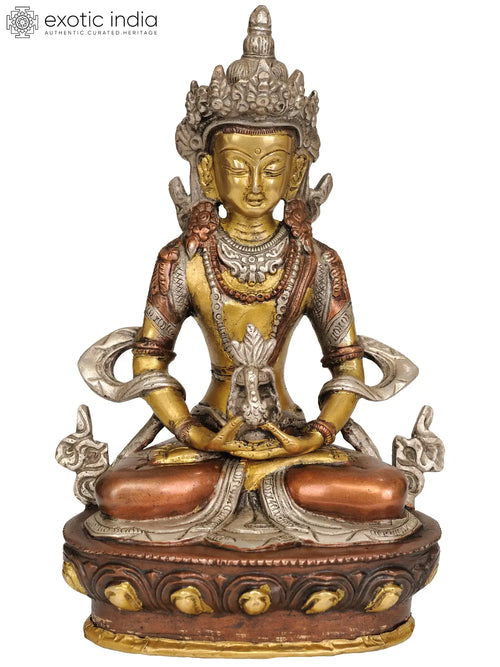 8" Amitabha Buddha Handmade Brass Statue for Pooja