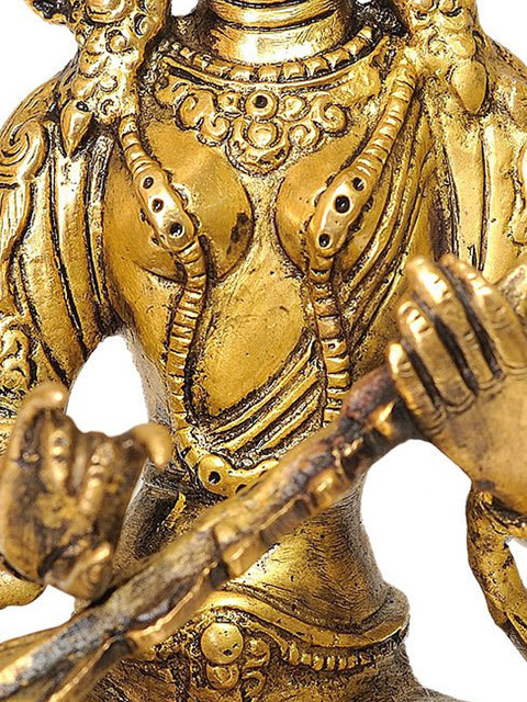 8" Nepalese Form of Saraswati In Brass | Handmade | Made In India