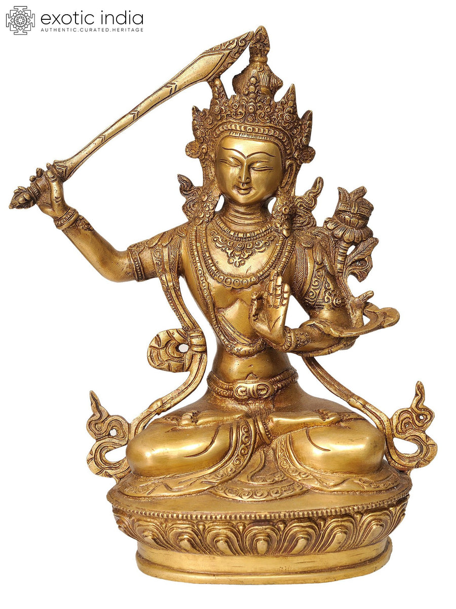 12" Handmade Brass Manjushri Buddhist Deity Statue