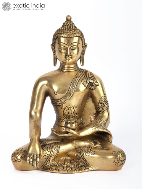 9" Buddha in the Bhumi-Sparsha Mudra Brass Statue | Handmade | Made in India