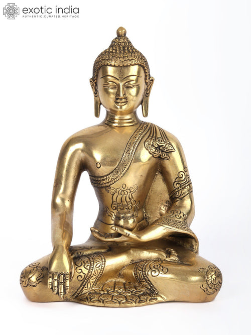 9" Buddha Bhumi-Sparsha Mudra Handmade Brass Statue