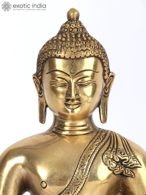 9" Buddha in the Bhumi-Sparsha Mudra Brass Statue | Handmade | Made in India