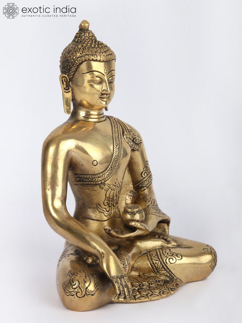 9" Buddha in the Bhumi-Sparsha Mudra Brass Statue | Handmade | Made in India